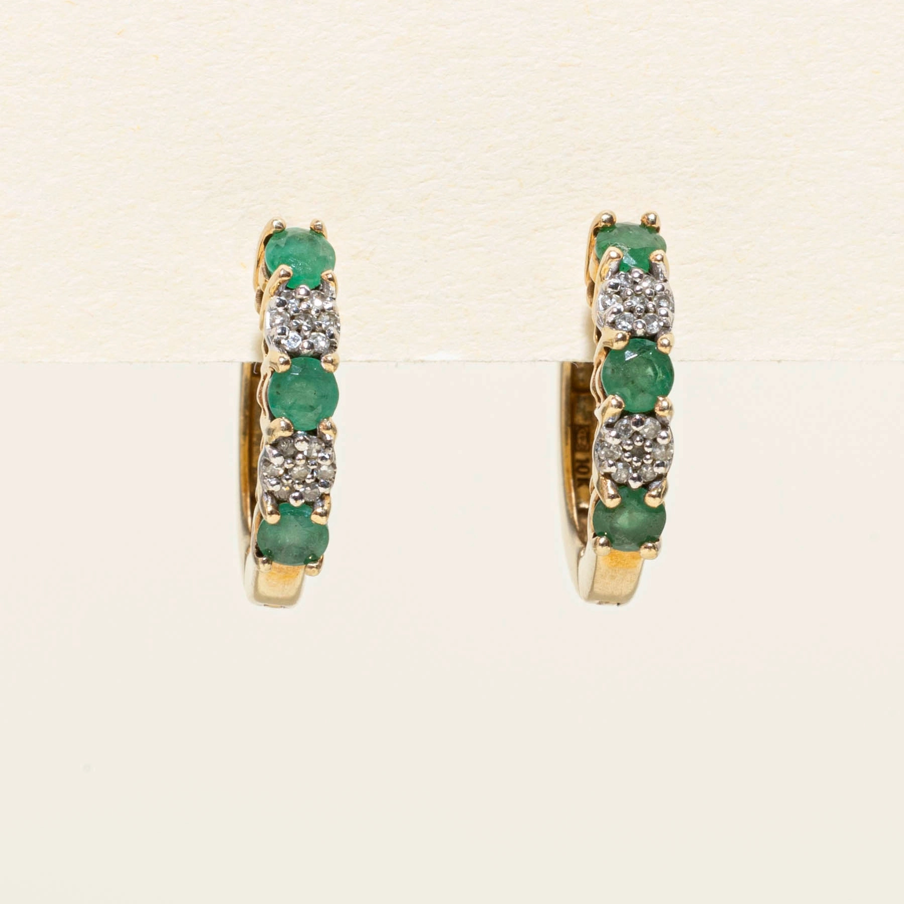Minimal Accent Unique Shape Emerald & Diamond Huggie Earrings | 0.50ctw | 0.11ctw |