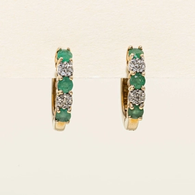 Minimal Accent Unique Shape Emerald & Diamond Huggie Earrings | 0.50ctw | 0.11ctw |