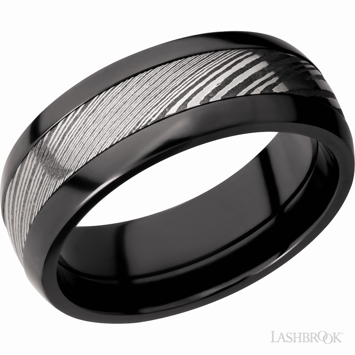 Black Zirconium And Damascus Wedding Band 8mm Daily Flow