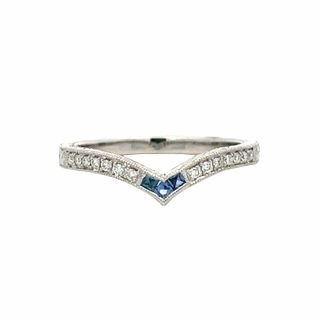 Glamorous Design 14KWG DIAMOND AND SAPPHIRE CURVED WEDDING BAND