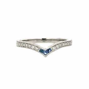 Glamorous Design 14KWG DIAMOND AND SAPPHIRE CURVED WEDDING BAND