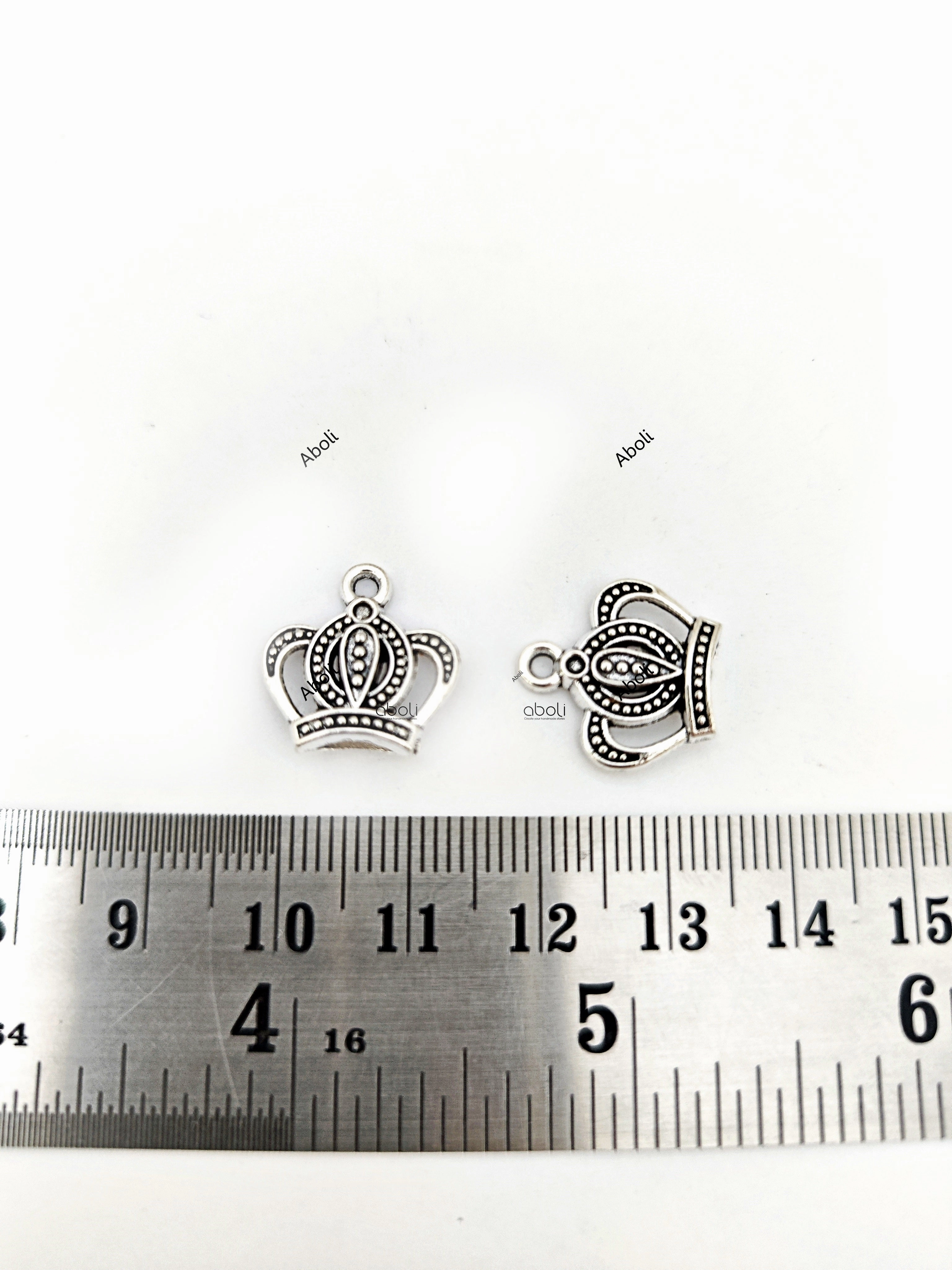 Modern Duo Silver crown charm king queen kingdom royal theme crown charm CHMS118 2 charms