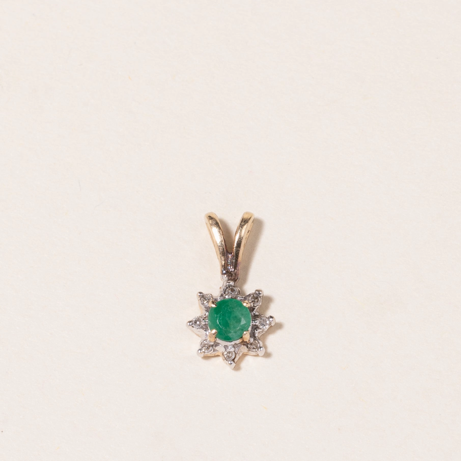 10K Yellow Gold Emerald & Diamond Pendant | 0.12ct, 0.04ctw | Lustrous Sparkle