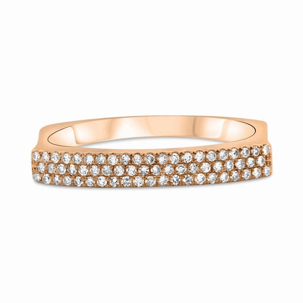 Three Row Indented Diamond Band in Rose Gold Lightweight Feel Minimal Expression