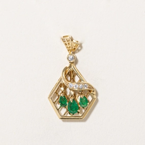 Emerald & Diamond Basket Pendant | 0.28ctw, 0.07ctw | Lively Spirit Luxe Design