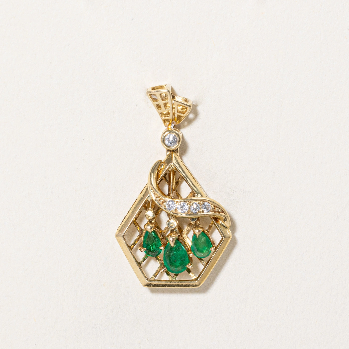 Emerald & Diamond Basket Pendant | 0.28ctw, 0.07ctw | Lively Spirit Luxe Design