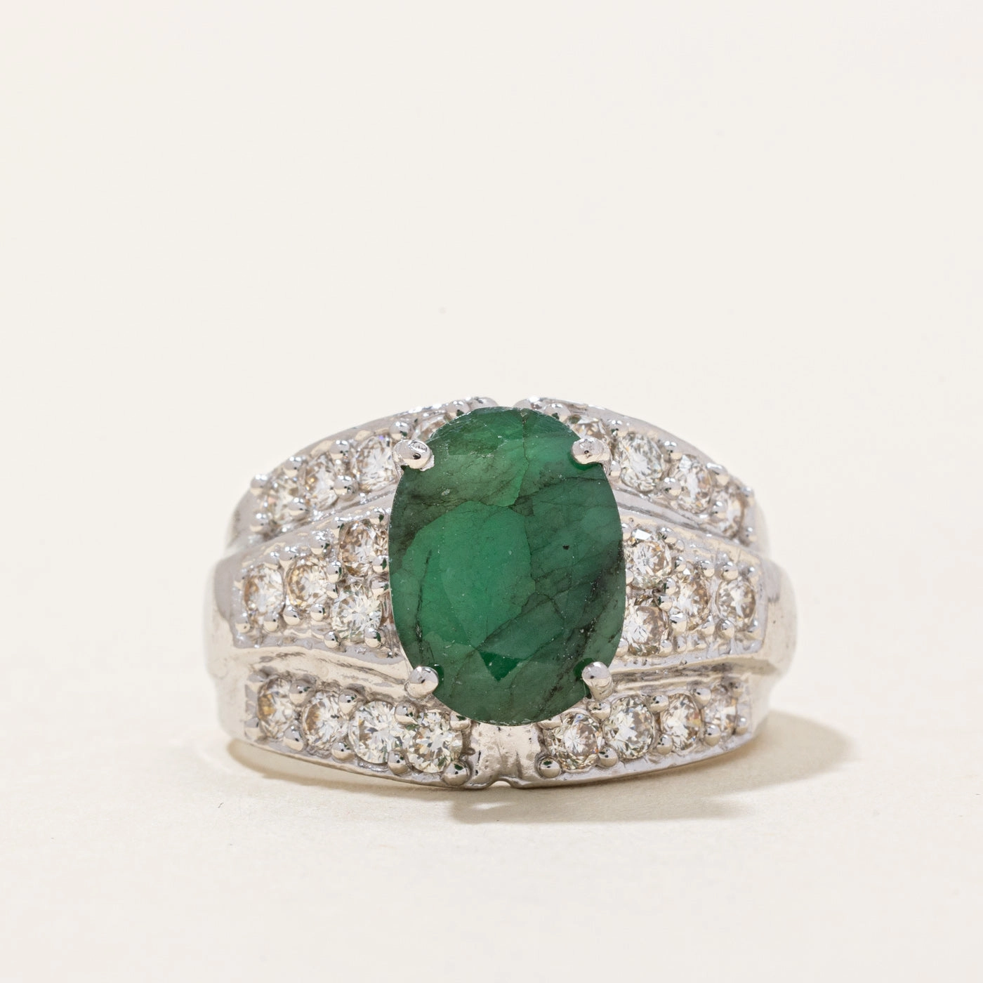 Emerald & Diamond Cocktail Ring | 2.15ct, 0.91ctw | SZ 7 | Finest Piece Glam Mode