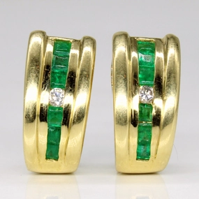 Silky texture Channel Set Emerald & Diamond Earrings | 1.00ctw, 0.14ctw |