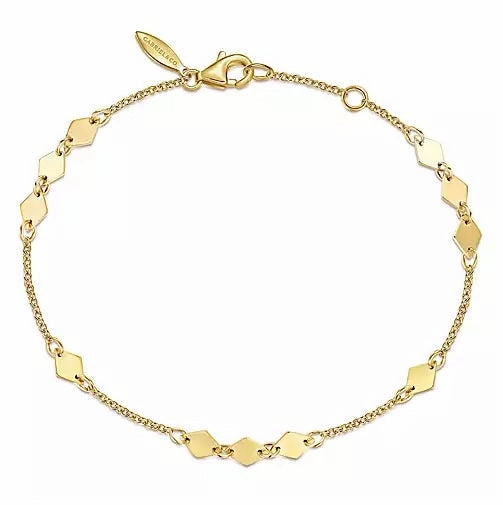14K Yellow Gold 7 inch Rhombus Stations Bracelet with lobster claw clasp Delicate Symbol