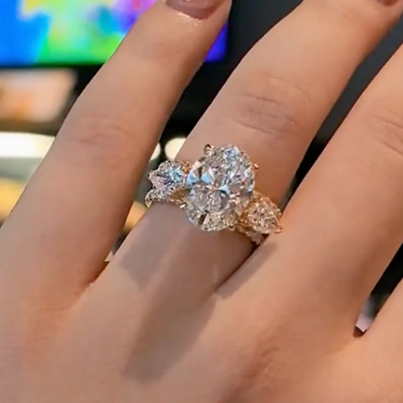 3PC 4.5Ct Oval Cut Insert Wedding Ring Set Travel Rings Elegant Flow Exquisite Piece