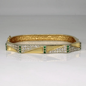 Vibrant Form Texture Highlight Pave Diamond & Emerald Bracelet | 0.72ctw, 0.15ctw | 7" |