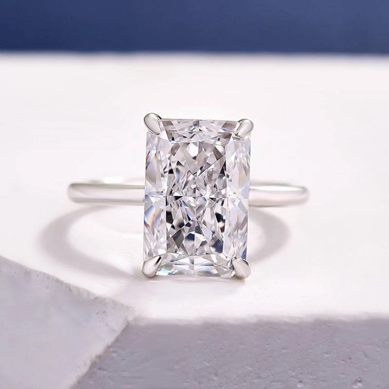Louily Elegant Radiant Cut Engagement Ring In Sterling Silver Retro Inspired