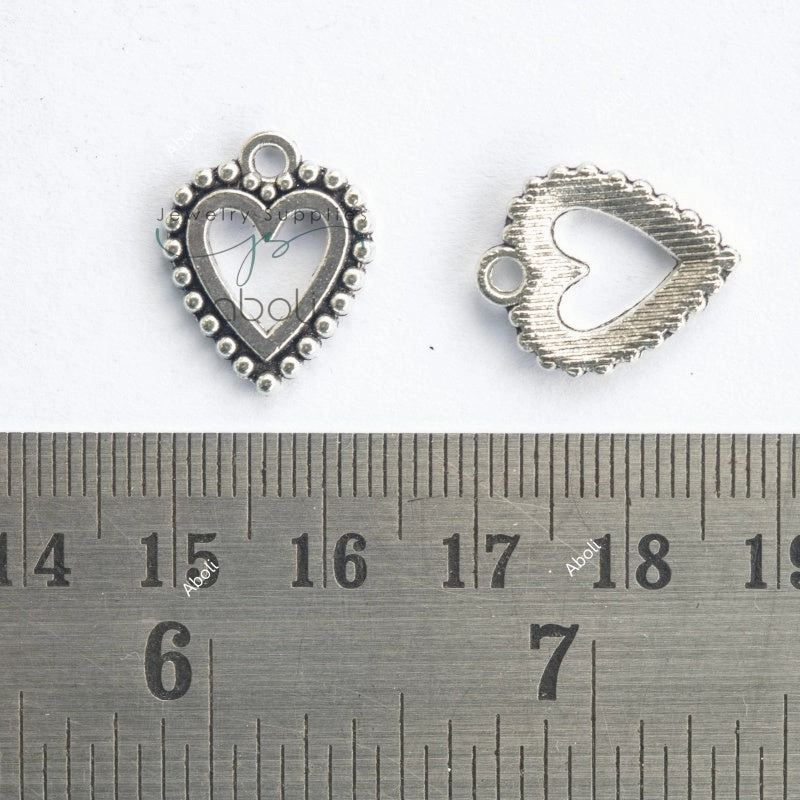 Silver heart with open frame charm with beaded motif outline CHMS162 2 charms Glow Touch