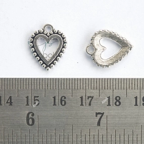 Silver heart with open frame charm with beaded motif outline CHMS162 2 charms Glow Touch