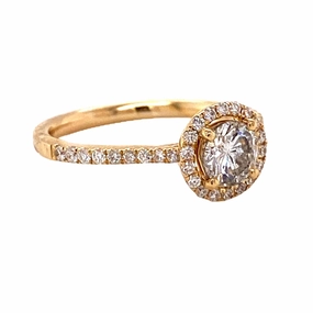 Simple Bauble 14 Karat Yellow Gold Halo Engagement Ring (.82cttw)