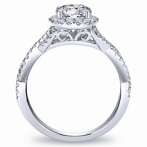 Crossover Halo Diamond Engagement Ring 14K White Gold 389A Cherished Moment Soft Finish