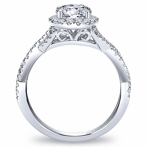 Secure Ornament Traditional Craft Crossover Halo Diamond Engagement Ring 14K White Gold 389A