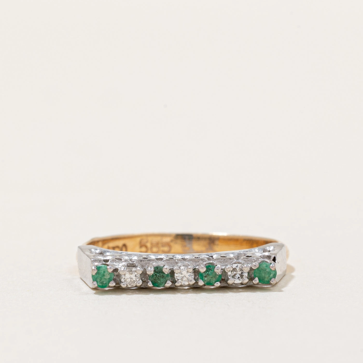 High Set Emerald & Diamond Ring | 0.05ctw, 0.045ctw | SZ 5.5 | Vibrant Jewelry Design