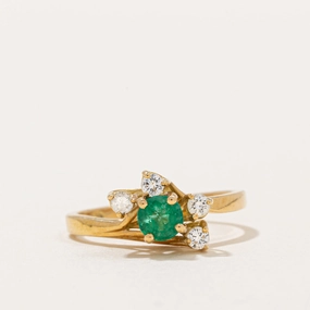 Emerald & Diamond Cocktail Ring | 0.22ct, 0.14ctw | SZ 5 | Seasonal Gift Festive Style