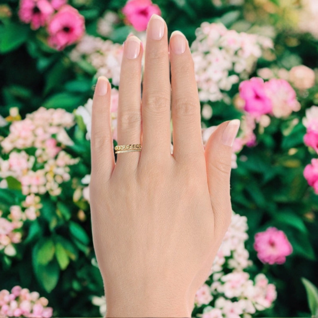 Sterling Silver Gold Plated Double Row Cuban Chain and CZ Ring Feminine Glow