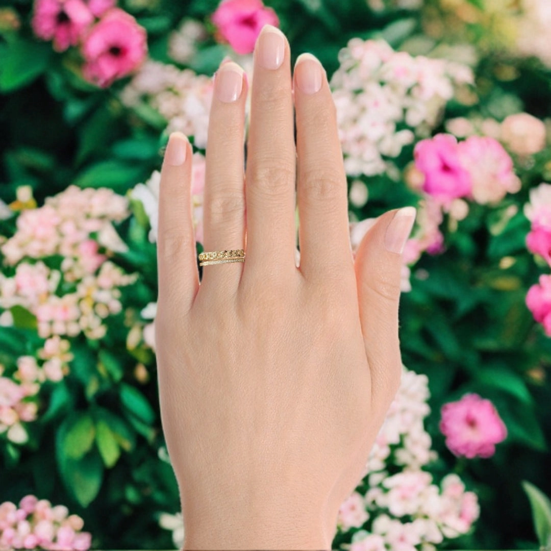 Handmade Shine Sterling Silver Gold Plated Double Row Cuban Chain and CZ Ring
