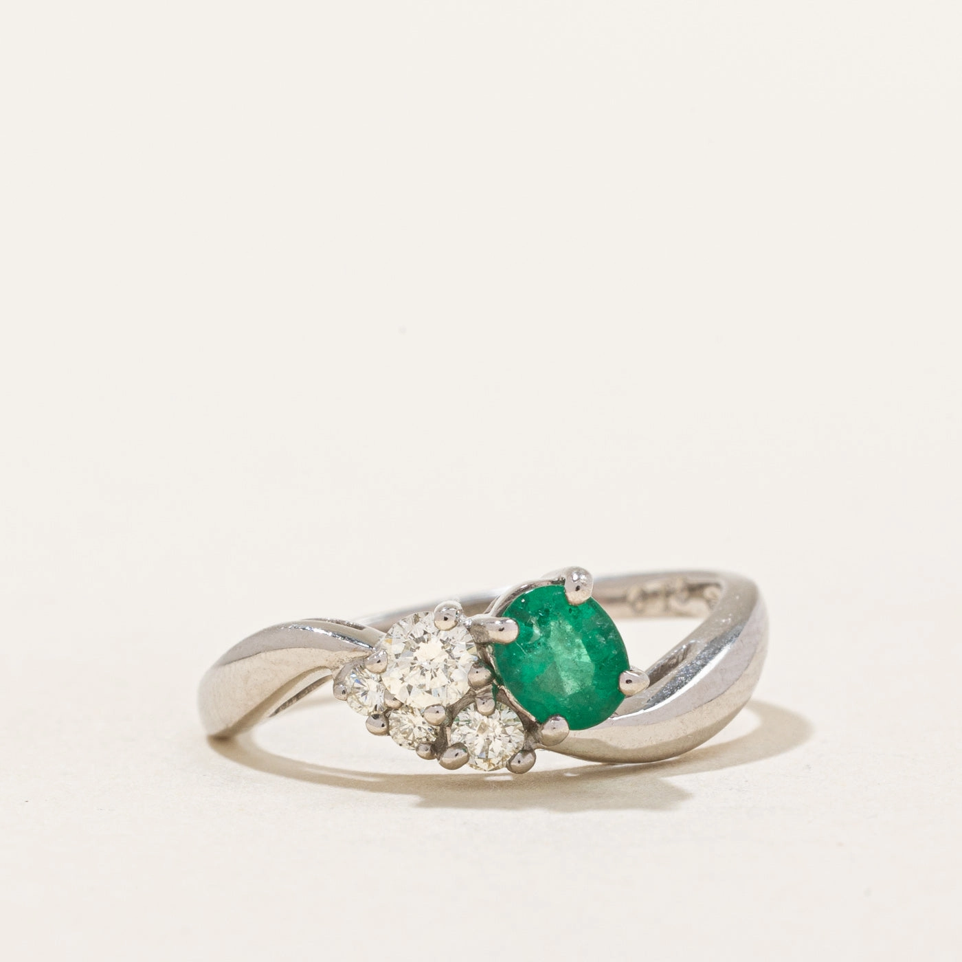 All Time Elegant Pair Emerald & Diamond Bypass Ring | 0.35ct, 0.15ctw | SZ 5.5 |