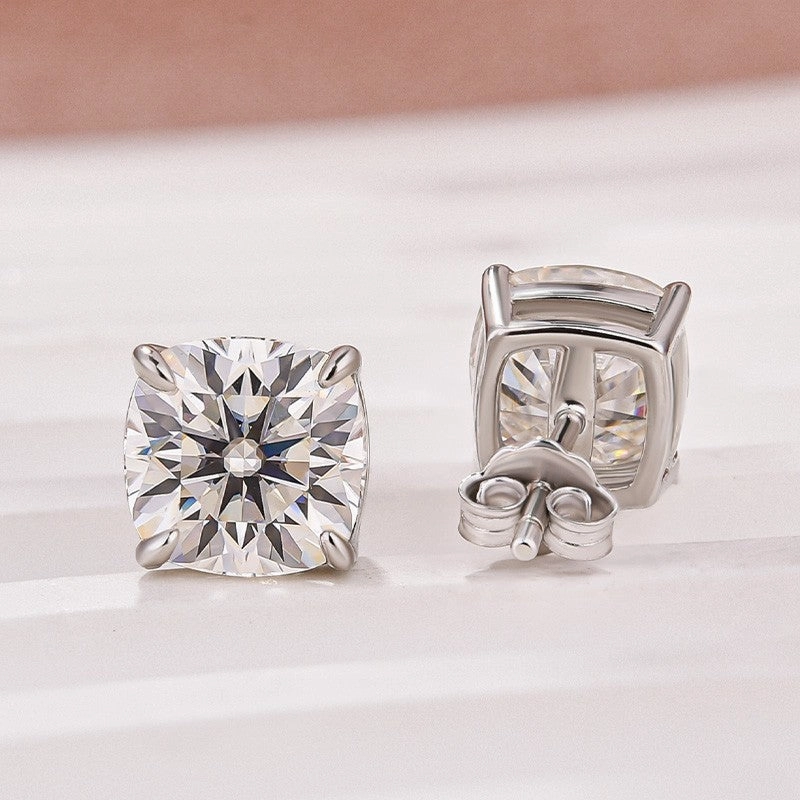 Timeless Pair Vibrant Detail Moissanite 2.0Ct Cushion Cut Stud Earrings In Sterling Silver