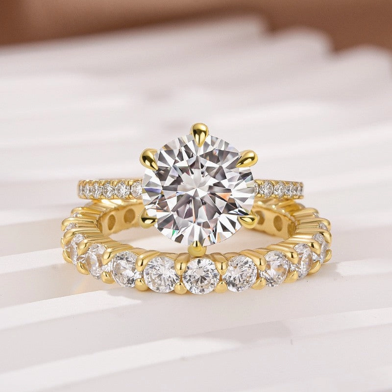 Moissanite 2.0Ct Round Cut Yellow Gold Wedding Ring Set Relaxed Look