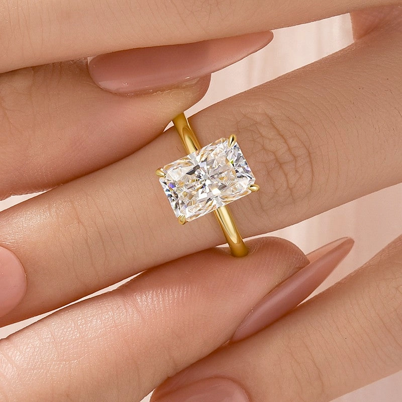 Night Glam Moissanite 3.5Ct Radiant Cut Engagement Ring In Sterling Silver