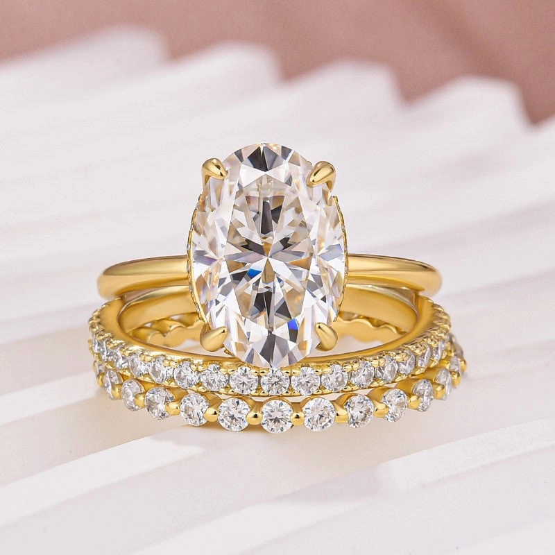 Moissanite Solitaire 4.0Ct Oval Cut Yellow Gold Women's Wedding Ring Set Pretty Touch