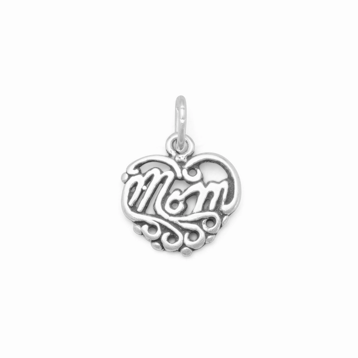 Elegant Beauty Radiant Appeal Mom Heart Filigree Charm Sterling Silver - Made in the USA