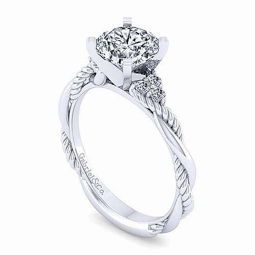 Round Twisted Shank Diamond Ring .12 Cttw 14K White Gold 195A Understated Style Comfortable Wear