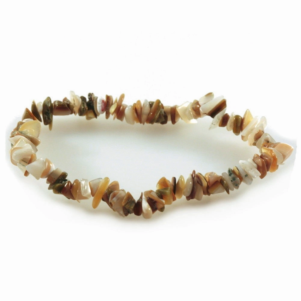 Mother of Pearl Stretch Chip Bracelet Brown Tan and Cream Colors - Fair Trade Romantic Look