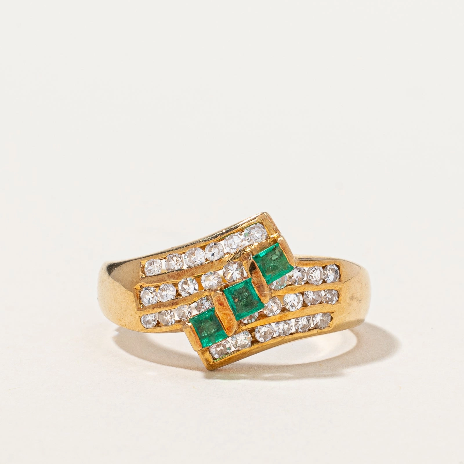 Vogue Touch Multi Channel Diamond & Emerald Ring | 0.35 ctw, SZ 5.75 |