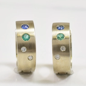 Smooth Spark Multi Gem & Diamond Huggie Earrings | 0.16ctw, 0.04ctw |