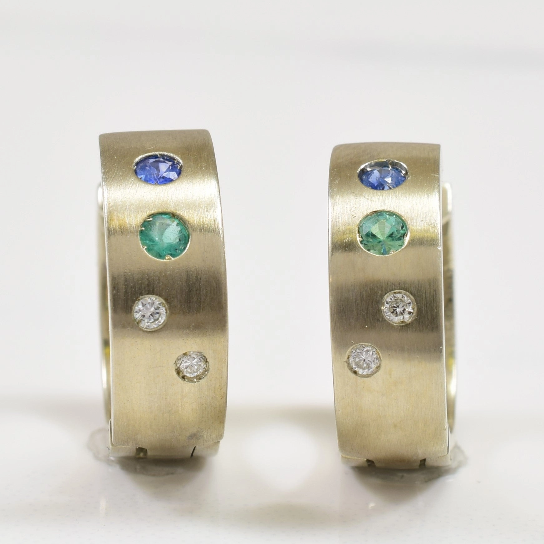 Smooth Spark Multi Gem & Diamond Huggie Earrings | 0.16ctw, 0.04ctw |