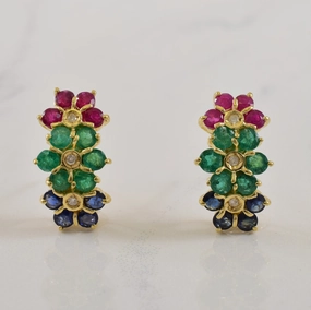 Everyday Pieces Delicate Form Multi Gem & Diamond Stud Earrings | 1.68ctw, 0.03ctw |