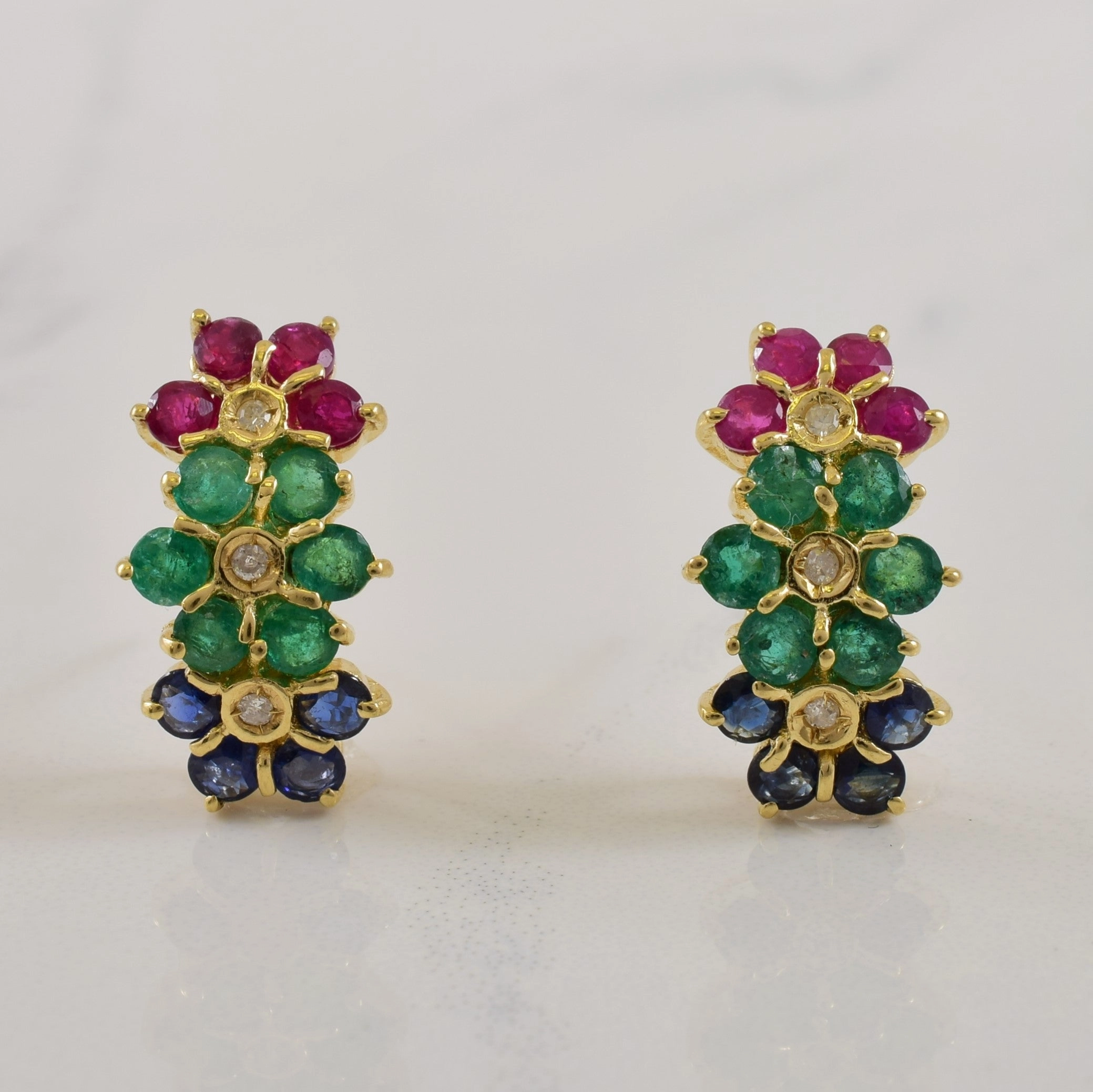 Everyday Pieces Delicate Form Multi Gem & Diamond Stud Earrings | 1.68ctw, 0.03ctw |