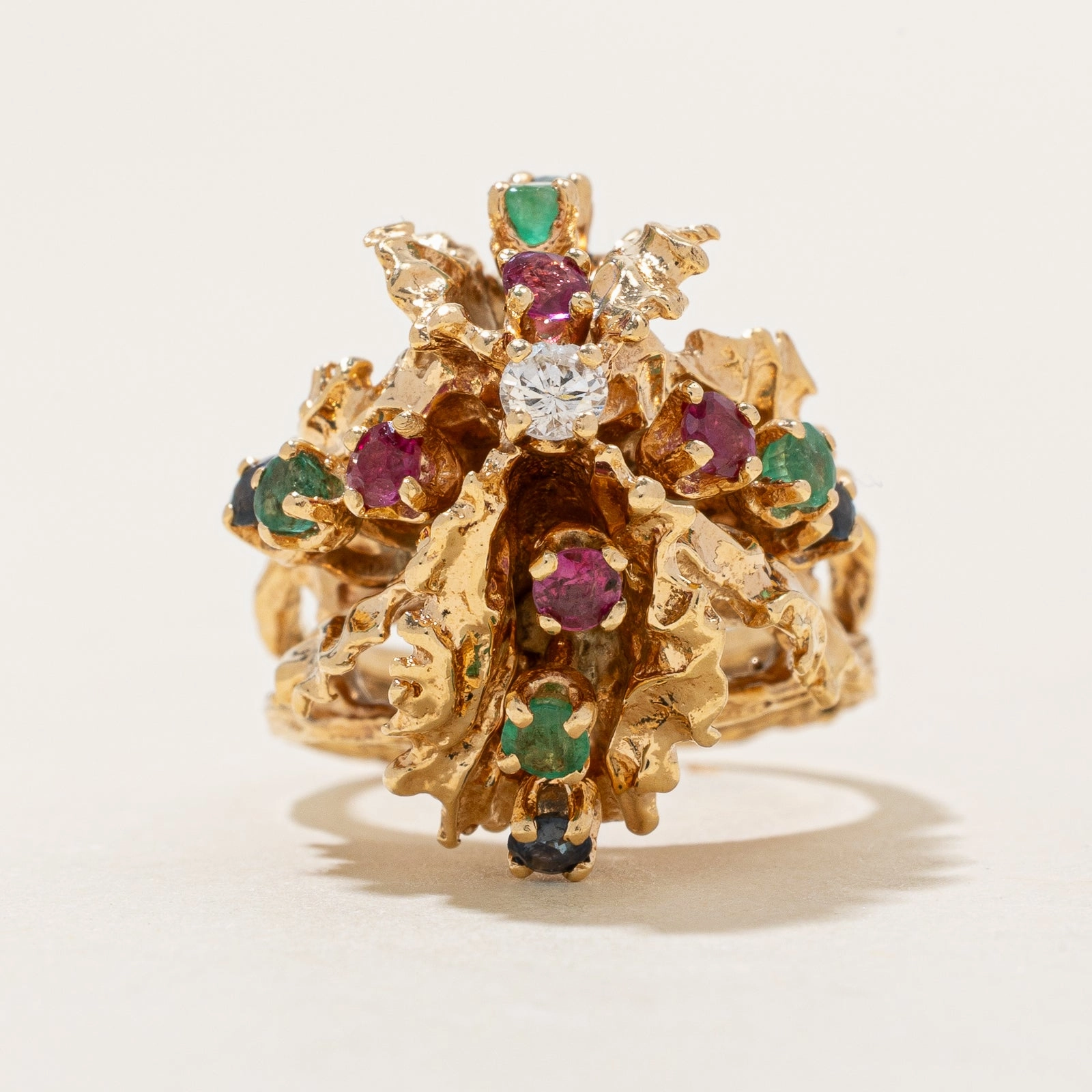 Distinctive Touch Textured Detail Multi Gemstone & Diamond Abstract Cocktail Ring | 0.80ctw, 0.09ct | SZ 5.25