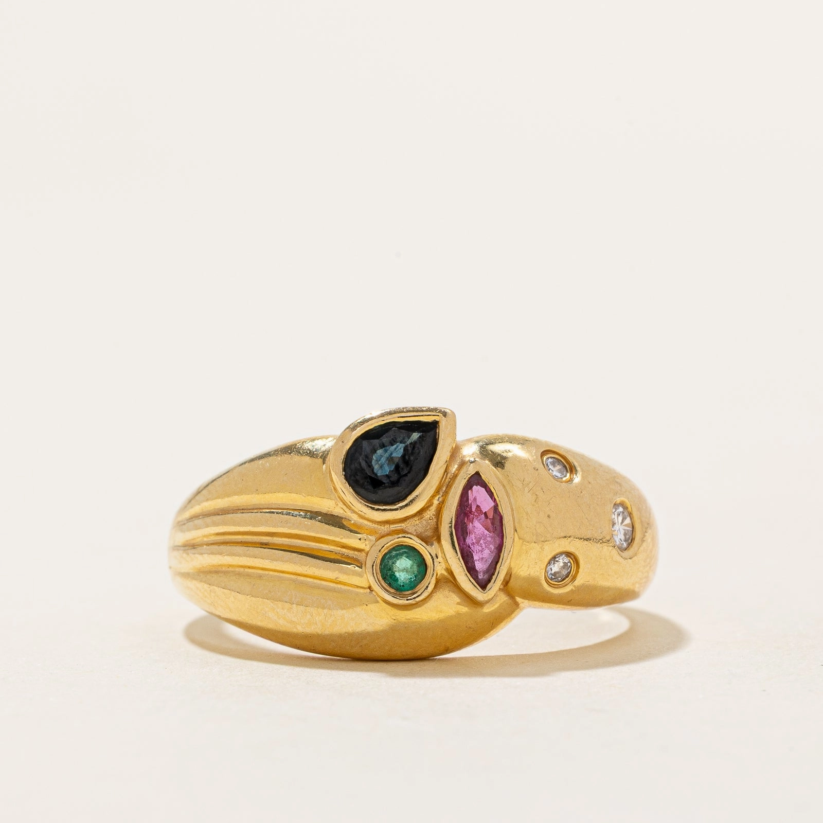 Youthful Twist Glamour Accent Multi Gemstone & Diamond Abstract Ring | 0.50ctw, 0.06ctw | SZ 10.25