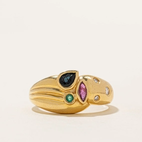 Youthful Twist Glamour Accent Multi Gemstone & Diamond Abstract Ring | 0.50ctw, 0.06ctw | SZ 10.25