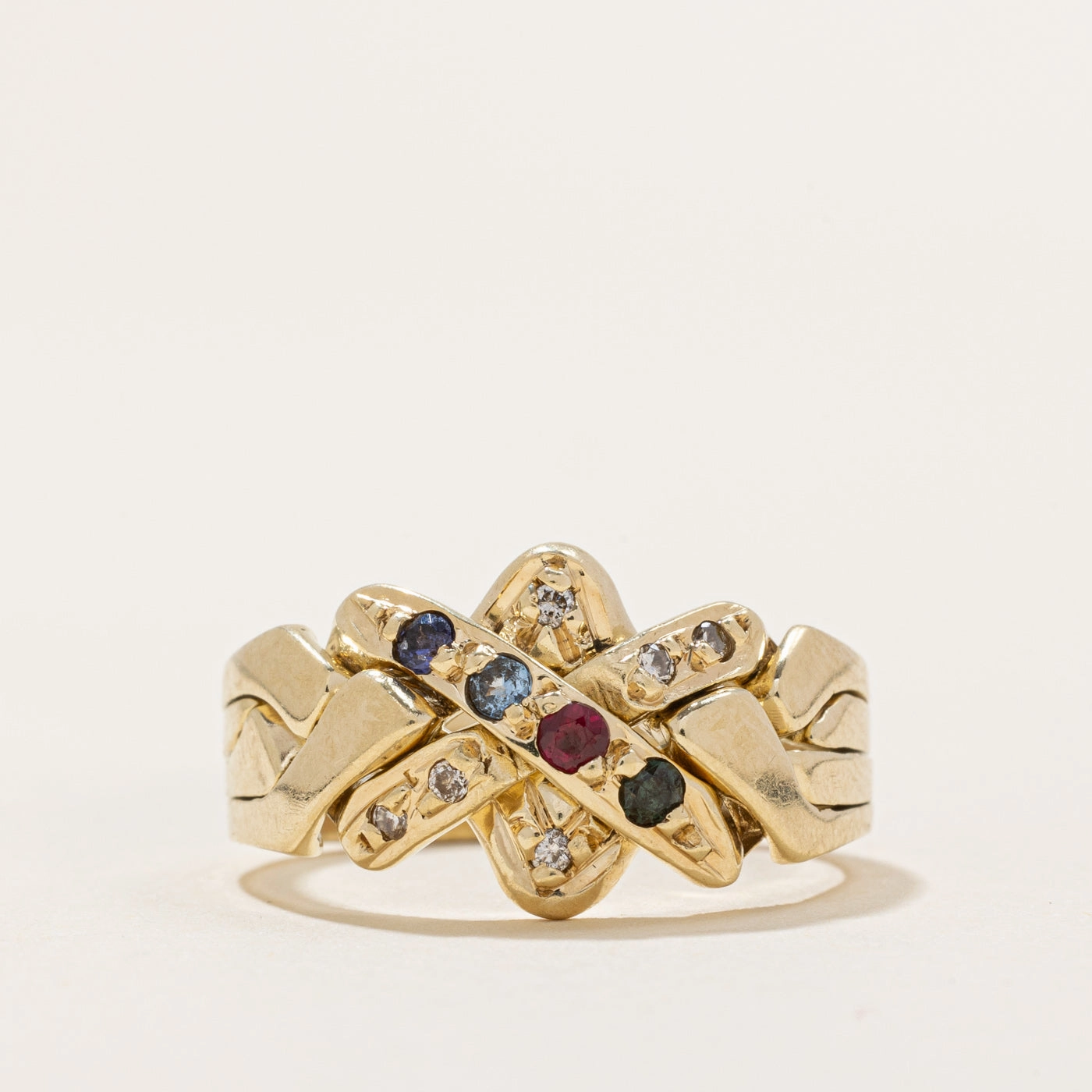 Multi Gemstone Puzzle Ring | 0.104ctw | SZ 6.75 Delicate Sparkle Stylish Outfit