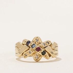 Multi Gemstone Puzzle Ring | 0.104ctw | SZ 6.75 Delicate Sparkle Stylish Outfit