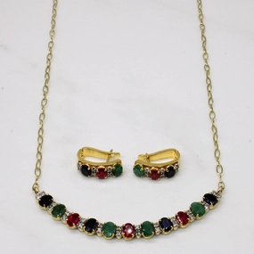 Multi Stone Pendant & Earrings | 8.50ctw 0.76ctw | Artisan Finish Cozy Style