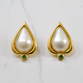 Fashion Must Sophisticated Charm Brinkhaus' Mabe Pearl & Emerald Earrings | 20.0ctw, 0.20ctw |