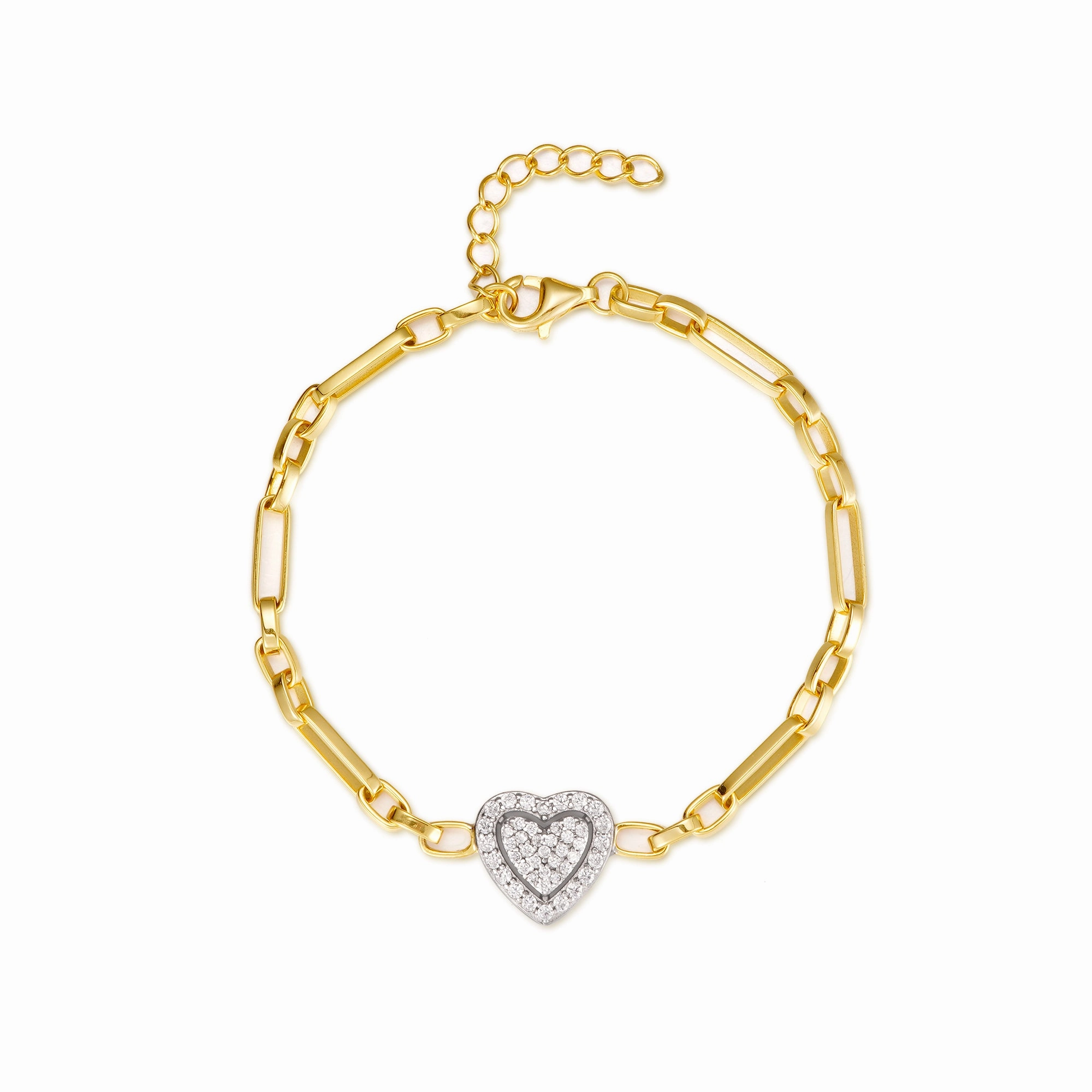 Premium Feel Holiday Glow Gold-plated Sterling Silver Link Chain With Center CZ Heart Bracelet