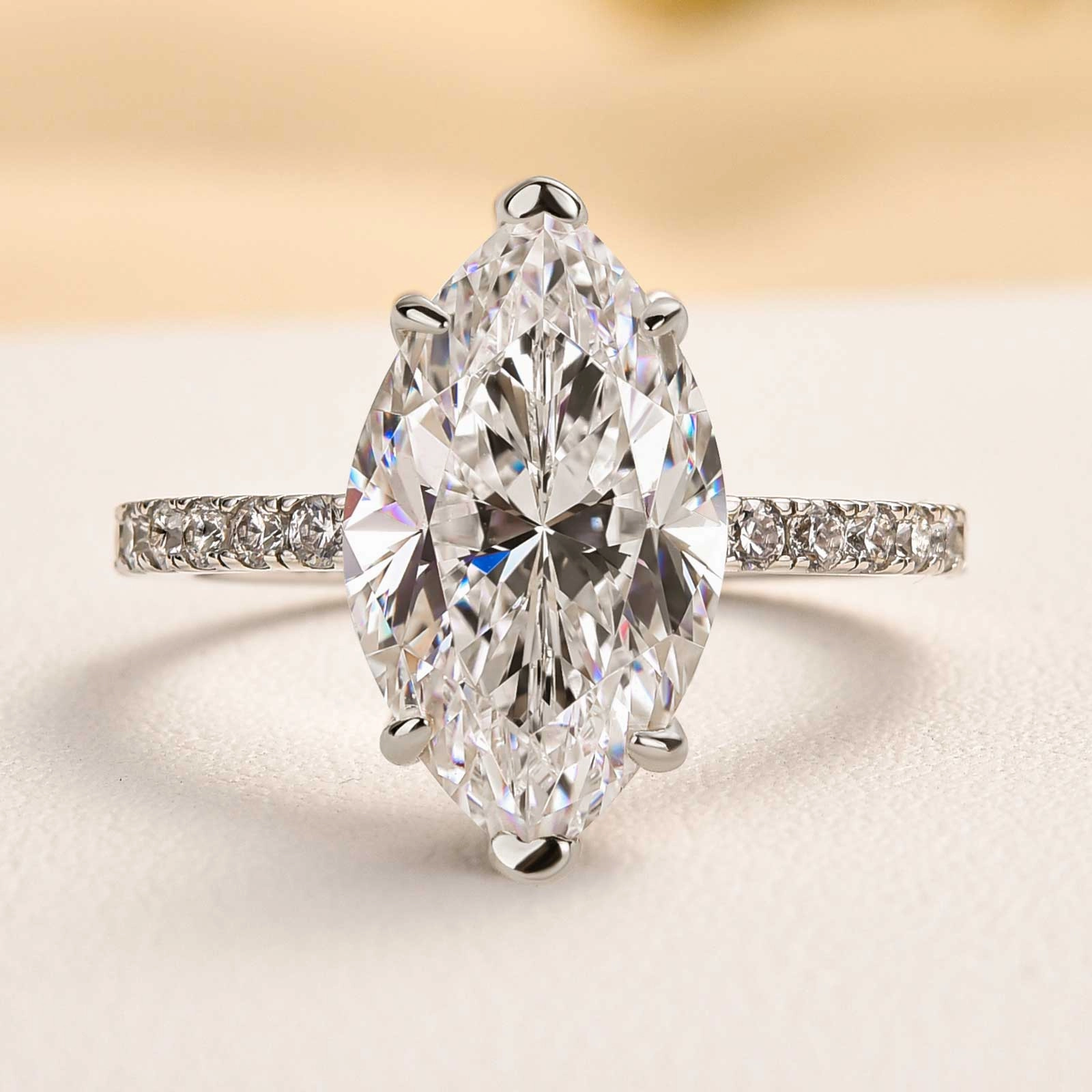Everyday Spark Luminous Highlight Louily Exquisite Marquise Cut Engagement Ring In Sterling Silver