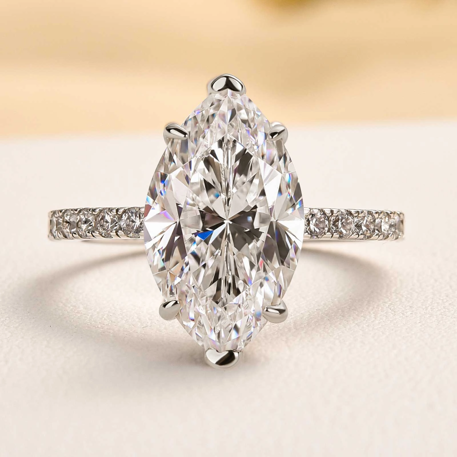 Louily Exquisite Marquise Cut Engagement Ring In Sterling Silver Bold Detailing
