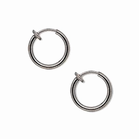 Chic Balance Perfect Fit Non-pierced Hoop Earrings with Gunmetal Finish 13mm Round