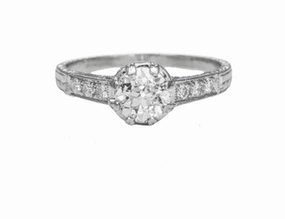Organic Material OLD EUROPEAN CUT DIAMOND RING WITH DIAMONDS IN SHANK